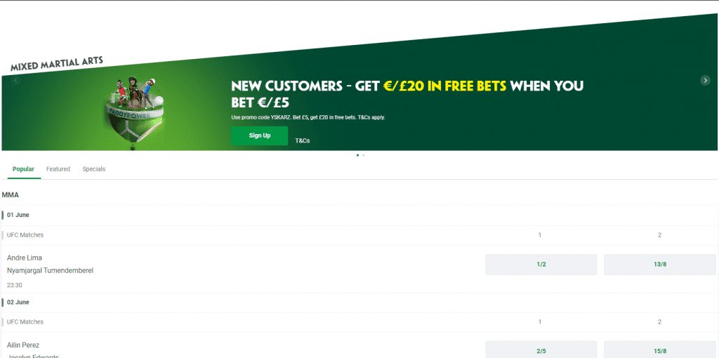 Paddy Power betting UFC