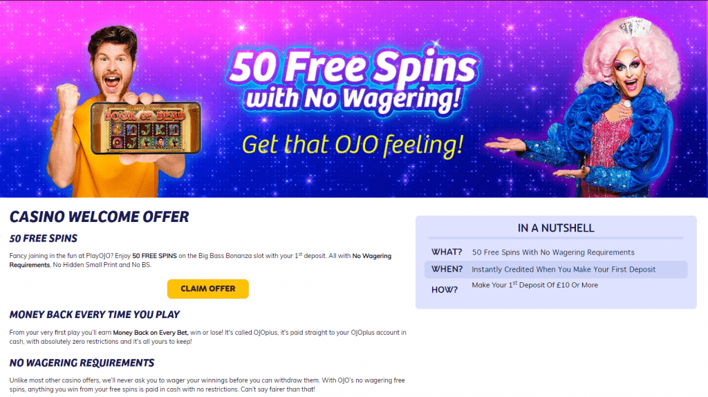 PlayOJO casino bonus