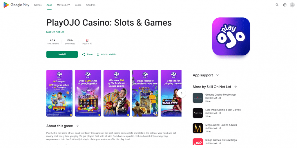 PlayOJO Apps bet